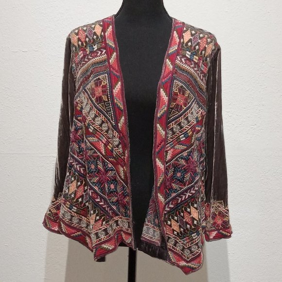 Johnny Was Graphite velour embroidered jacket - Picture 14 of 16